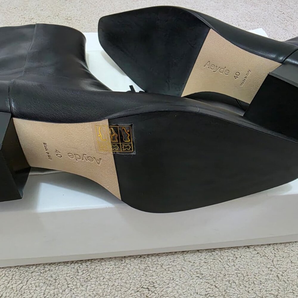 Aeyde Baba Black Calf Leather Ankle Boots Pointed Toe Cowboy Western NIB EU 40 - Picture 10 of 13